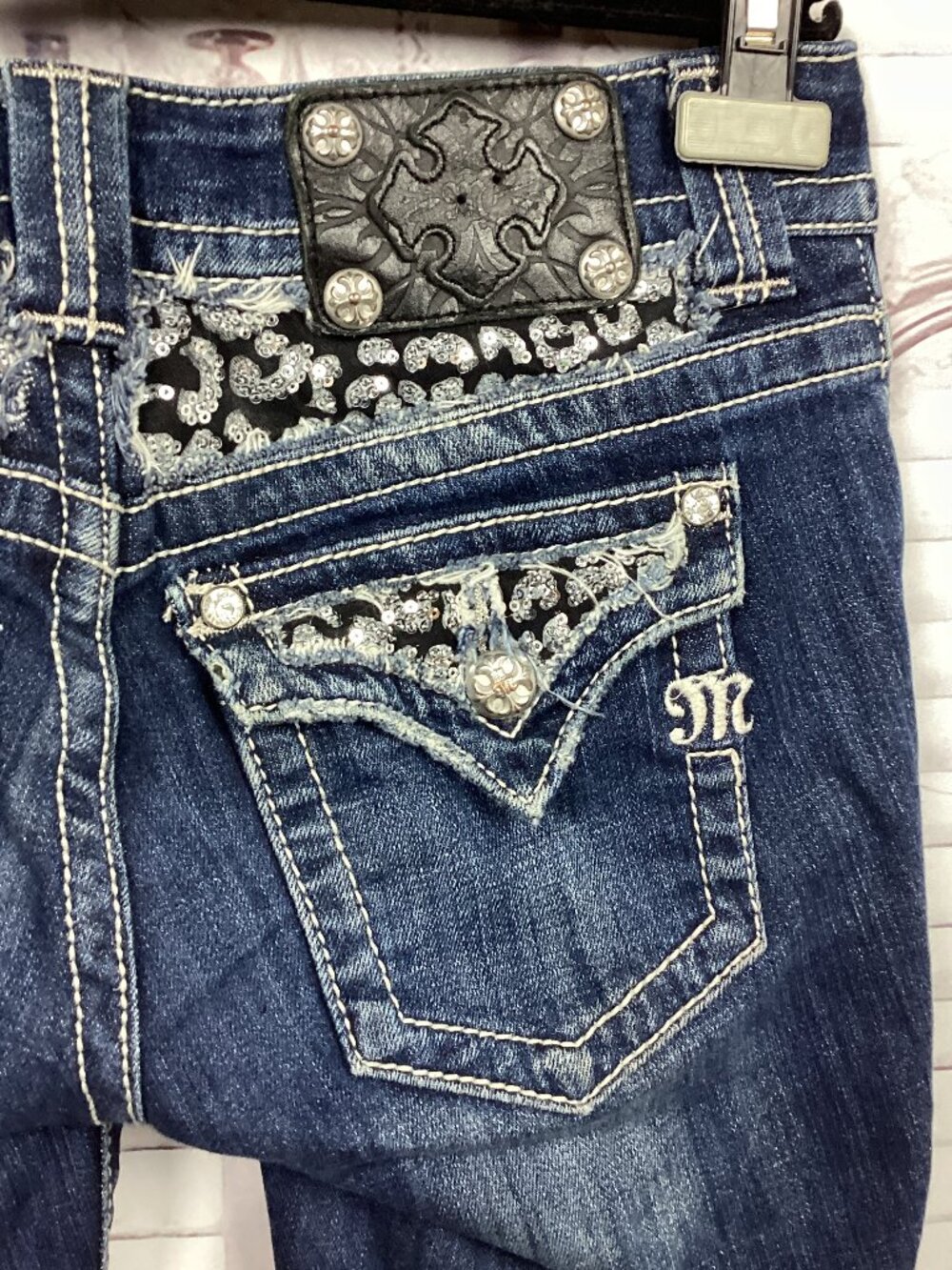 Miss Me Blue Jeans Boot Cut Animal Print Embelished 27